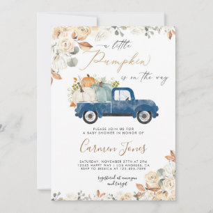 Invitation Citrouille Automne Bleu Baby shower de camion Invi