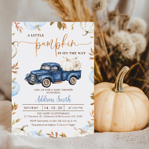 Invitation Citrouille Automne bleu Camion Petit Baby shower C