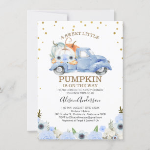 Invitation Citrouille Automne bleu Floral Baby shower camion