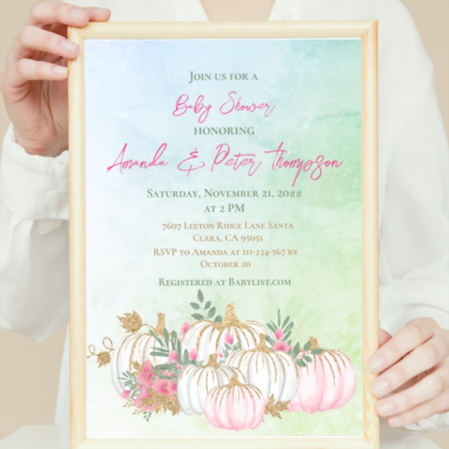 Invitation Citrouille automne Blush Pink Gold Baby shower ver (Créateur téléchargé)