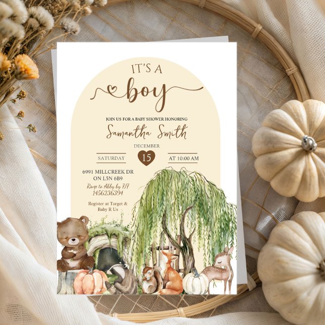 Invitation Citrouille Automne Bois Animaux Bois Baby shower g (Créateur téléchargé)