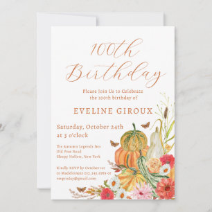Invitation Citrouille Automne Fleur sauvage Floral 100e anniv