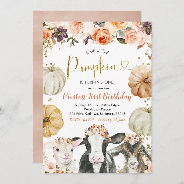 Invitation Citrouille Automne Floral Farm Anniversaire Invita (Devant / Derrière)