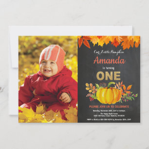 Invitation Citrouille Automne Premier Anniversaire Gold Chalk