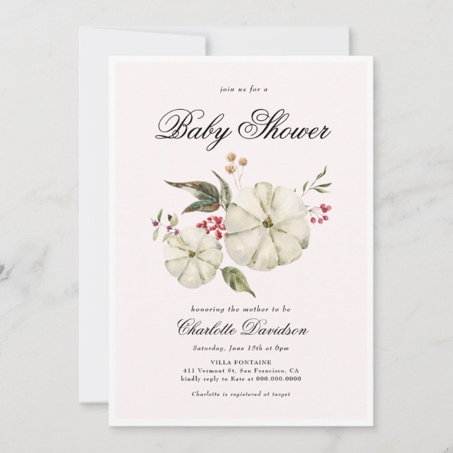 Invitation Citrouille Automne Romantique Feminine Baby shower (Devant)