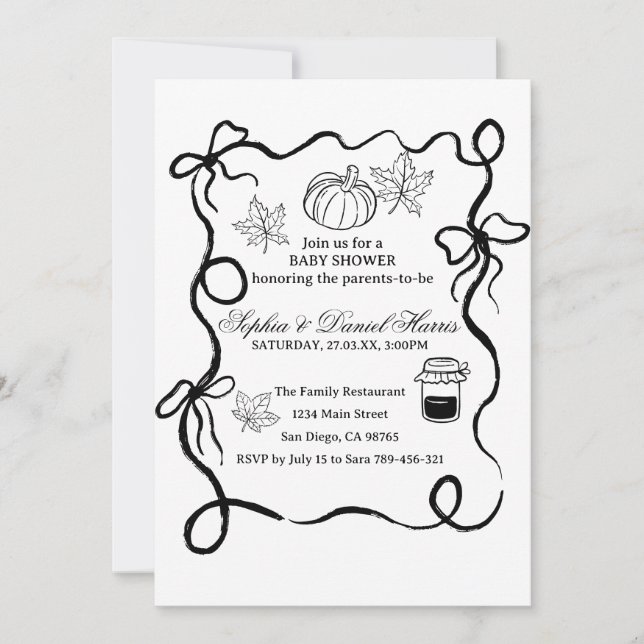 Invitation Citrouille Automne Rustique Chic Baby shower Invit (Devant)