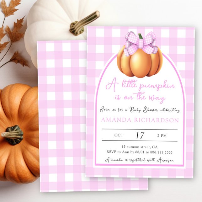 Invitation Citrouille avec baby shower arc en arc rose (Créateur téléchargé)
