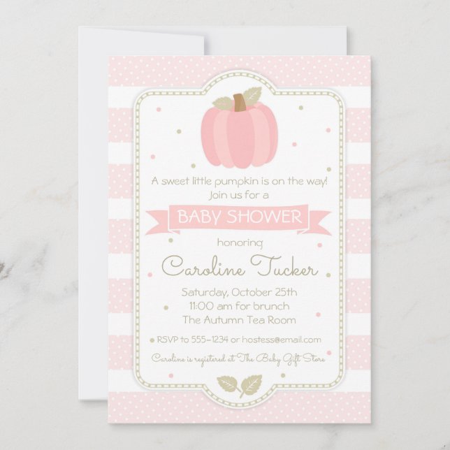 Invitation citrouille Baby Girl Shower - Pink Stri (Devant)