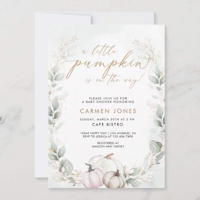 Invitation citrouille Baby shower Automne Automne  (Devant)