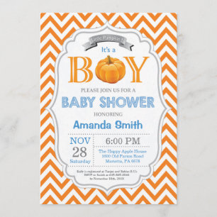 Invitation Citrouille Baby shower Automne Boy