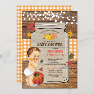 Invitation Citrouille baby shower bois rustique
