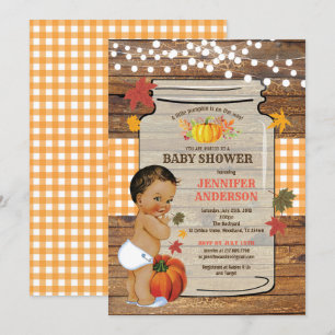 Invitation Citrouille baby shower bois rustique