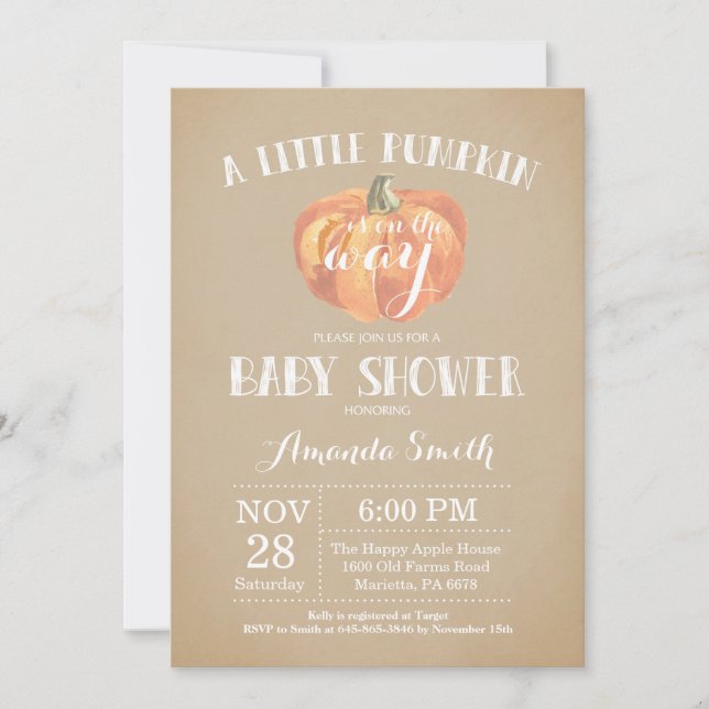 Invitation citrouille Baby shower d'automne Vintag (Devant)