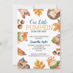 Invitation citrouille Baby shower, Fall Woodland