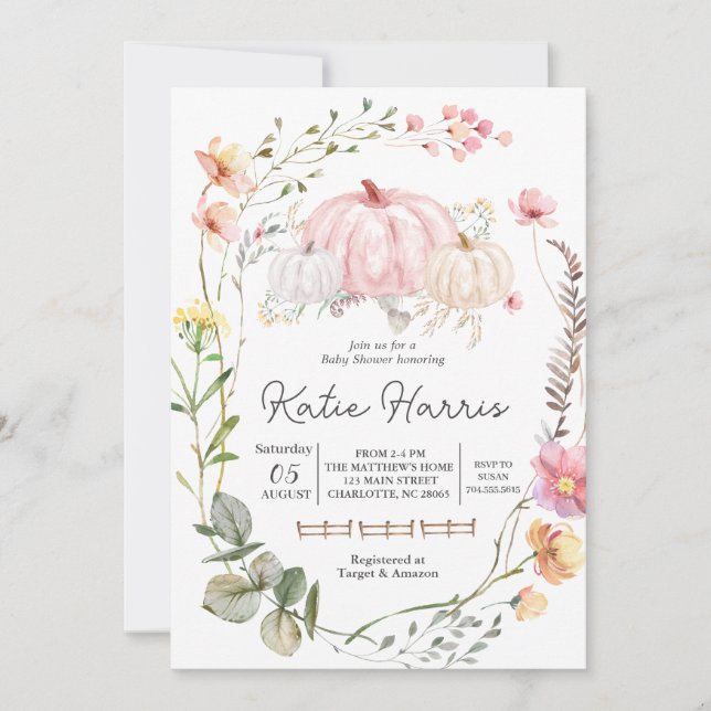 Invitation Citrouille Baby shower Invitation, rosePumpkin inv (Devant)