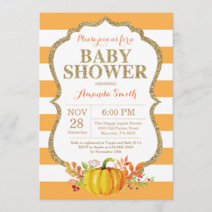 Invitation citrouille Baby shower Orange et or