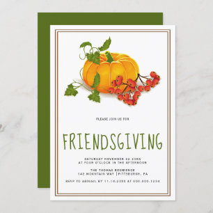 Invitation Citrouille, baies et cadre marron Friendsgiving