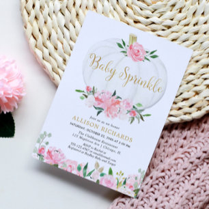 Invitation Citrouille bébé saupoudrer d'or rose baby shower f