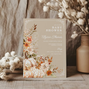 Invitation Citrouille beige Baby shower neutre pour les femme