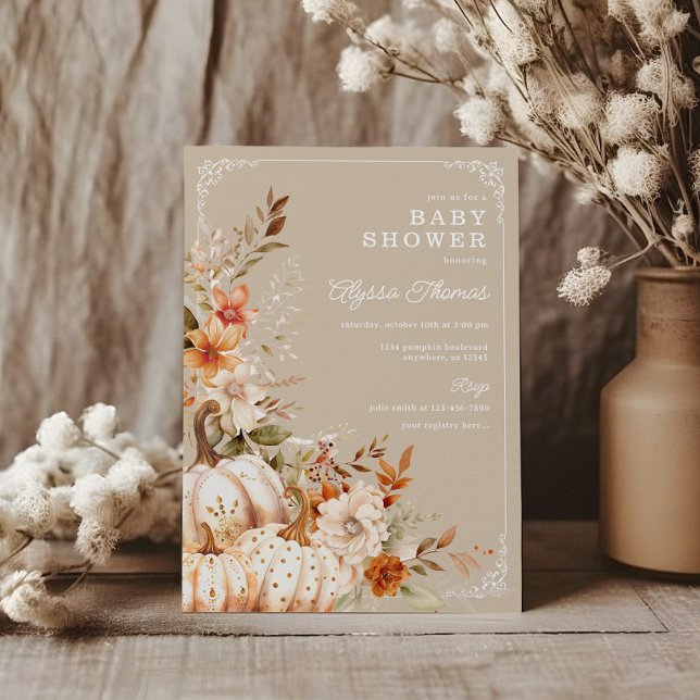 Invitation Citrouille beige Baby shower neutre pour les femme (Créateur téléchargé)