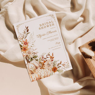 Invitation Citrouille beige et Fête des mariées aux fleurs