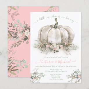 Invitation Citrouille blanc Baby shower  Couples floral Invi