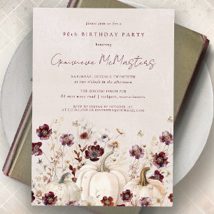 Invitation Citrouille blanc Bourgogne Fleur sauvage 90e anniv