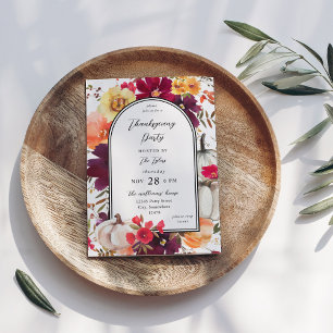 Invitation Citrouille blanc chute florale Thanksgiving