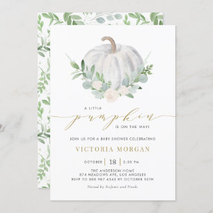 Invitation Citrouille blanc et Baby shower d'automne verdoyan