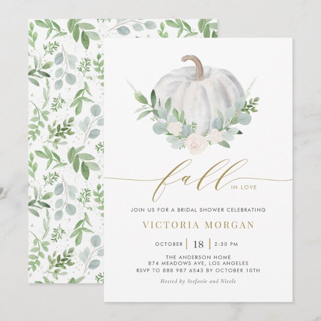 Invitation Citrouille blanc et Fête des mariées d'automne ver (Devant / Derrière)