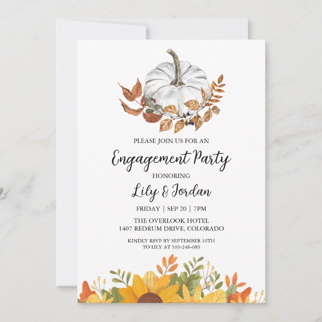 Invitation Citrouille blanc et Green Fall Engagement Party (Devant)