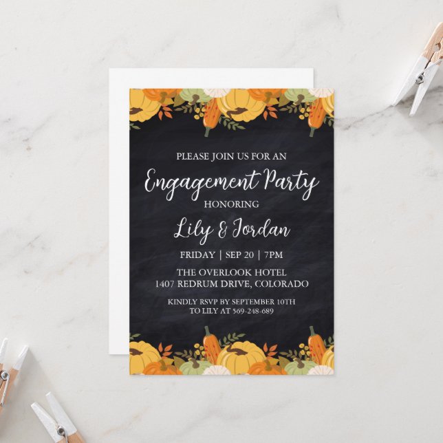 Invitation Citrouille blanc et Green Fall Engagement Party (Devant/Arrière en situation)