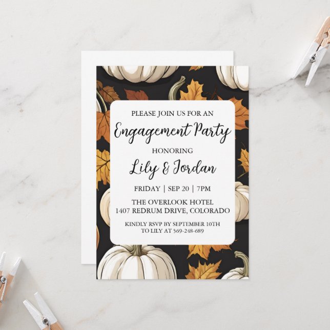 Invitation Citrouille blanc et Green Fall Engagement Party (Devant/Arrière en situation)