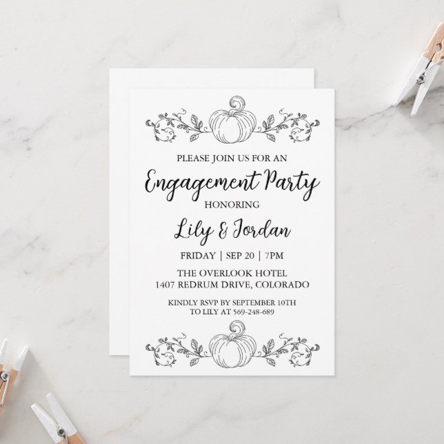 Invitation Citrouille blanc et Green Fall Engagement Party (Devant/Arrière en situation)