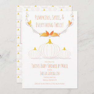 Invitation Citrouille Blanc Jumeaux d'automne Baby shower par