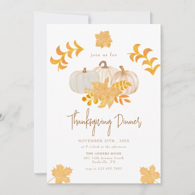 Invitation Citrouille blanc | L'automne part Thanksgiving (Devant)