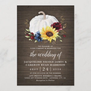 Invitation Citrouille blanc Tournesol Rose Mariage de automne