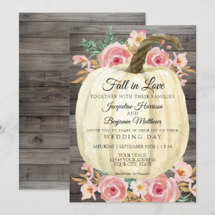 Invitation Citrouille blanche florale aquarelle rustique Rose