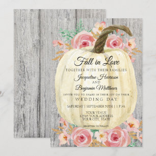 Invitation Citrouille blanche florale aquarelle rustique sur