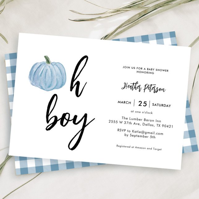 Invitation Citrouille bleu Automne Oh Boy Baby shower Invitat (Créateur téléchargé)
