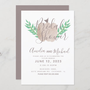 Invitation Citrouille bleu Brown Fête des mariées verte beige