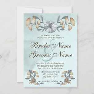 Invitation Citrouille bleu d'automne et Mariage Ginkgo