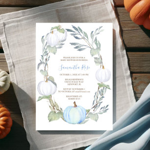 Invitation Citrouille bleu et blanc Baby shower vert Invitati