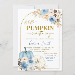 Invitation Citrouille bleu Floral Automne Baby shower Invitat