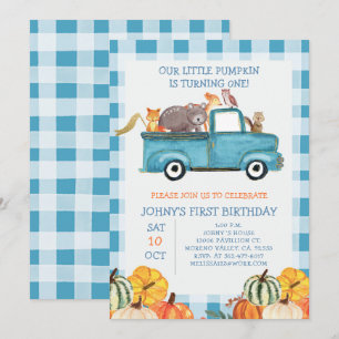Invitation Citrouille Blue Truck Animaux 1er anniversaire