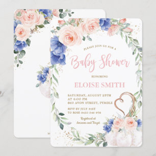 Invitation Citrouille Blush Blue Floral Wreath Baby shower fi