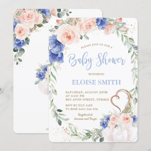 Invitation Citrouille Blush Blue Floral Wreath Baby shower ga