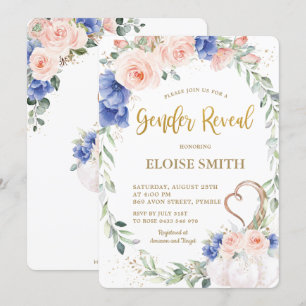 Invitation Citrouille Blush Blue Floral Wreath Sexe Révélatio