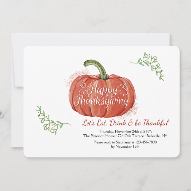 Invitation Citrouille bon thanksgiving (Devant)