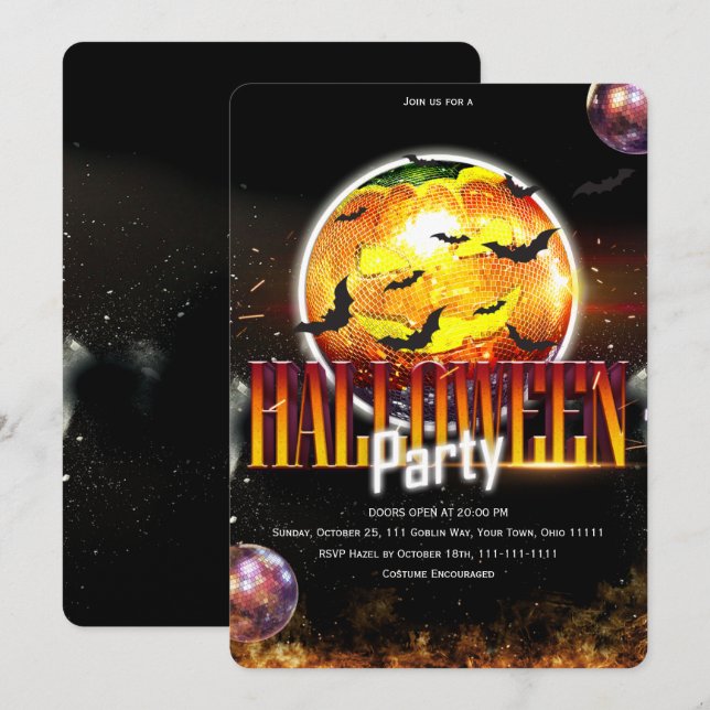 Invitation Citrouille boule disco Halloween effrayant (Devant / Derrière)